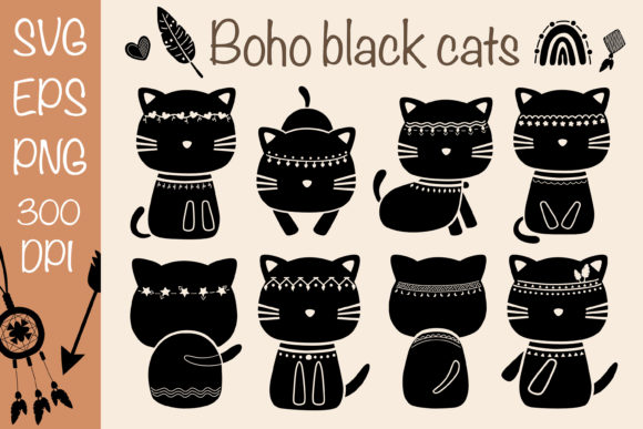 Boho Black Cats Graphics & Illustrations Review