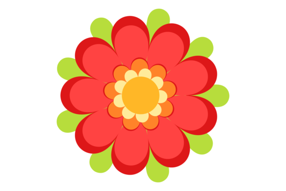 Bright Red Flower with Green Leaves Graphics