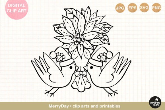 Christmas Flower with Birds Line Art Review