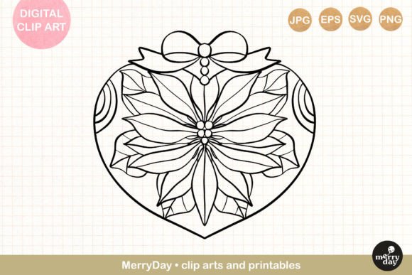 Christmas Heart Ornament Line Art Graphics & Illustrations