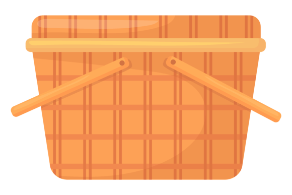 Closed Basket with Two Handles. Cartoon Graphics