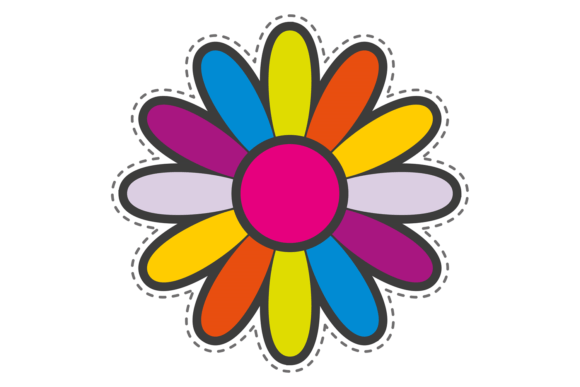 Color Flower Sticker. Retro Patch. Decor Review