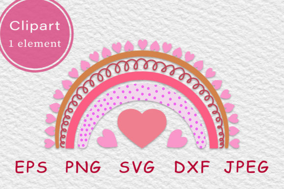 Cute Pink Valentines Heart Rainbow Graphics & Illustrations