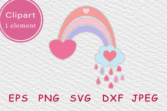 Cute Valentine Pink Heart Rainbow Graphics & Illustrations