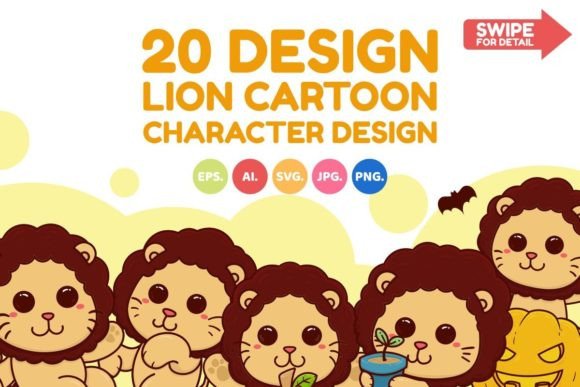 Happy Lion Adorable Cartoon Doodle Graphics & Illustrations