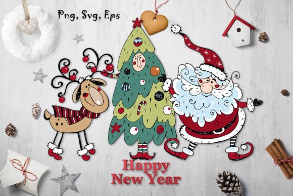 New Year and Christmas Doodles SVG PNG Graphics