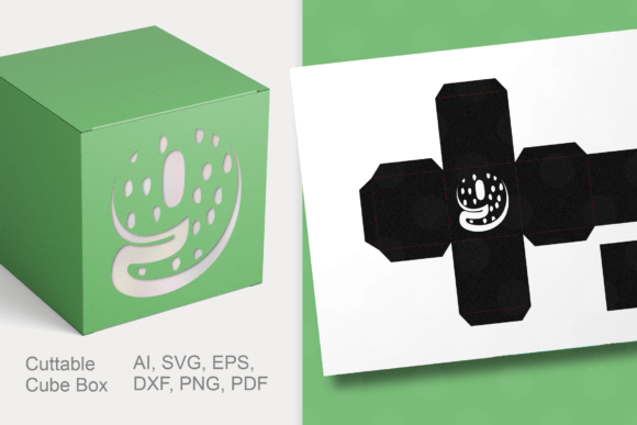 Number 9 Cube Gift Box Template SVG Graphics
