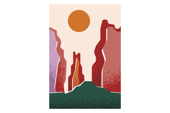 Stylized Mountain Scene Postcard: Graphics & Illustrations