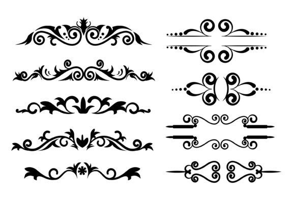 Vintage Swirl Ornament Line Flourish Set Graphics
